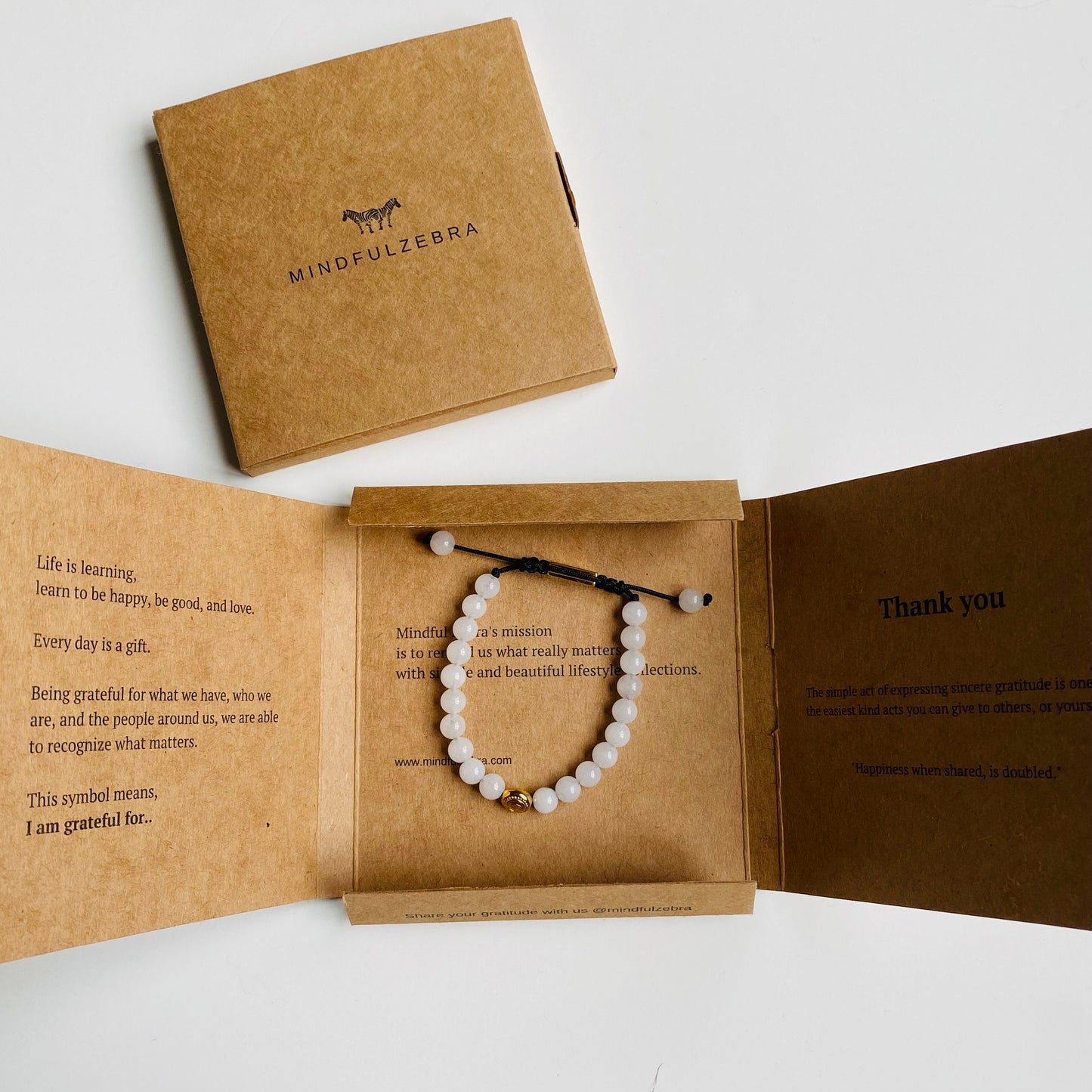 Gratitude Reminder Bracelet, Gratitude Beaded Bracelet - White Jade Gemstone Bracelet | Healing | Positivity | Balance, Mindful Living Jewelry Bracelet, Gift Box